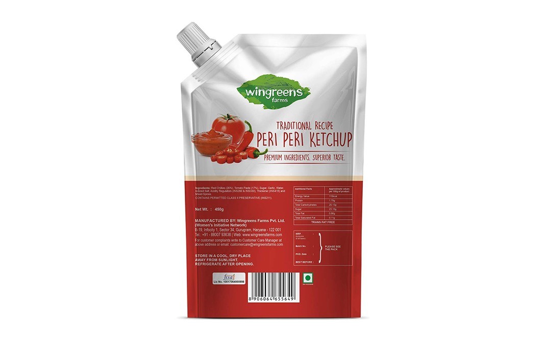 Wingreens Farms Traditional Recipe Peri Peri Ketchup-   Pack  450 grams
